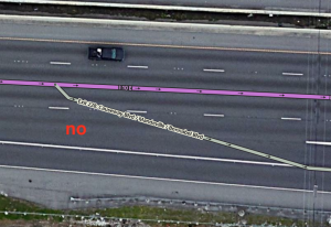 Screenshot illustrating a type of dogleg to avoid when mapping departures from the roadway.