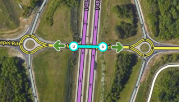 Bad: A bridge over a highway between two ramps does not have any destinations and should be one elevated segment: