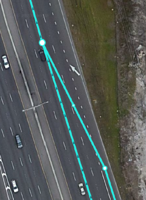 Screenshot illustrating how to set up the gore point for a re-entry ramp onto a main highway.