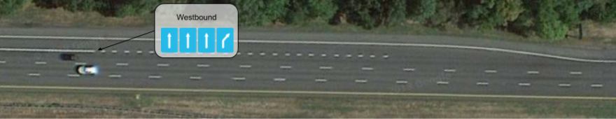 When the exit lane reaches full width before the gore point, map it as a lane separate from the rightmost continue-straight lane.